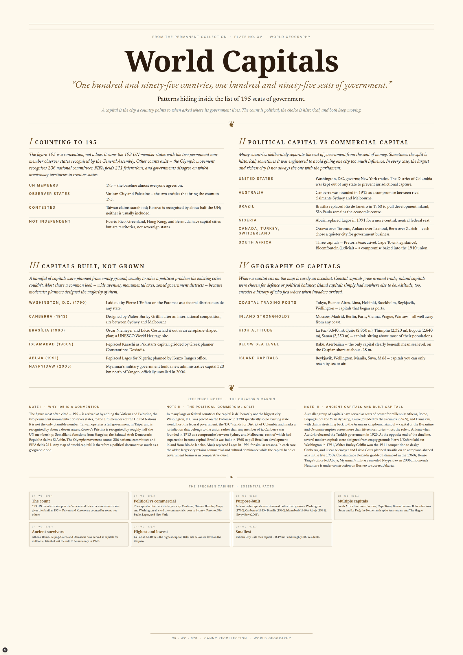 World Capitals — A3 Poster (comprehensive)